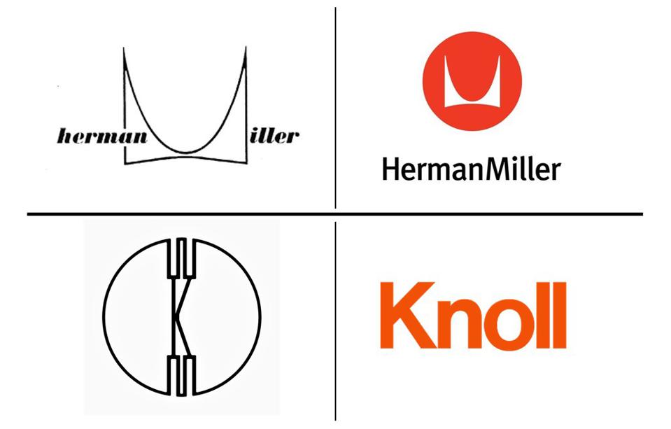 Herman Miller and Knoll logos through the ages 