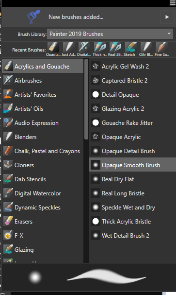 Acrylic Brush Selection in Corel Painter 2019