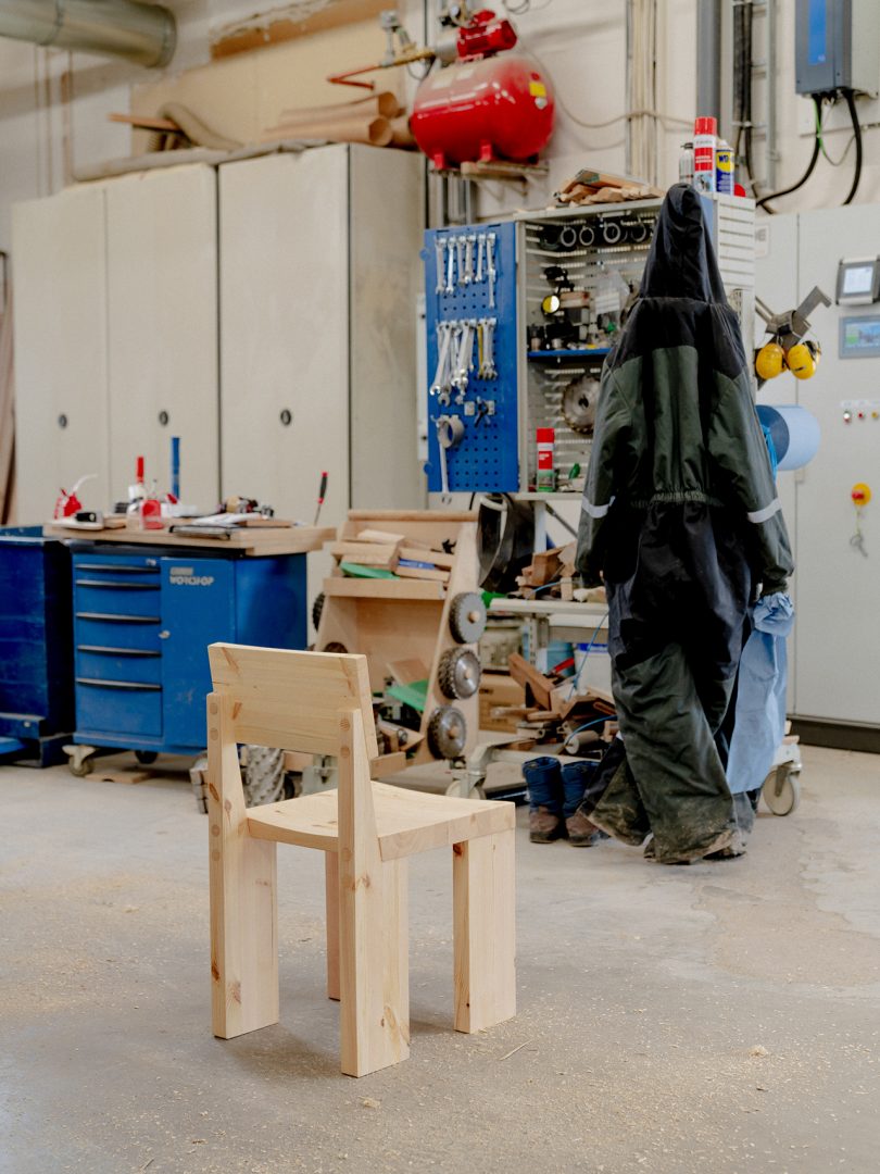 wood dining chair in workshop