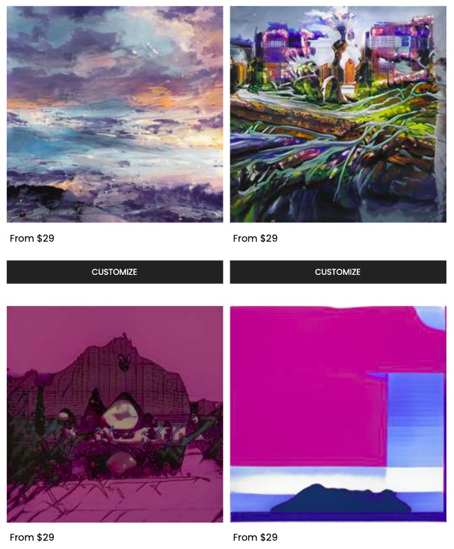 Selection of four potential artworks generated by Artifly.