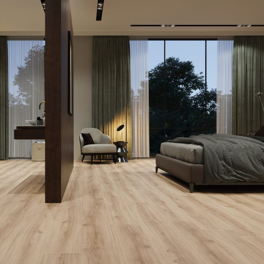 LayRed 55 flooring used in a hotel room featured on Dezeen Showroom