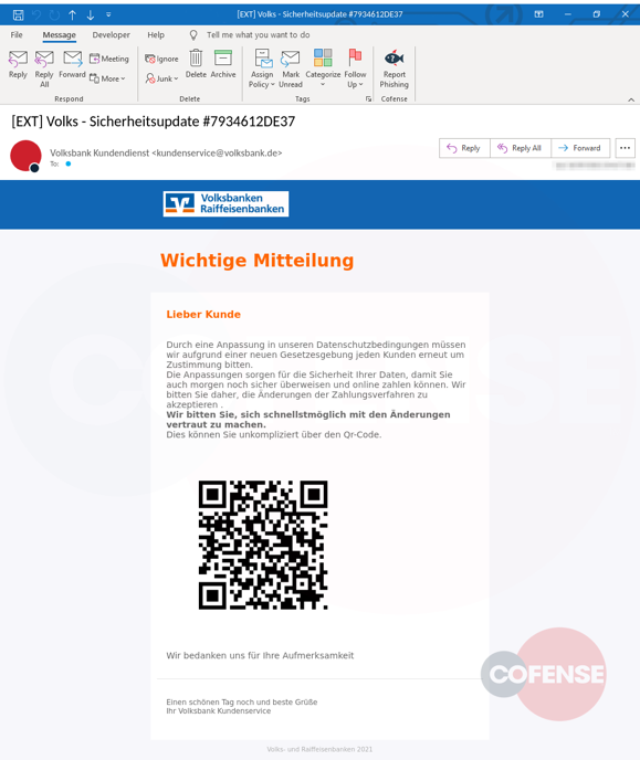 Email with QR code leading to phishing site
