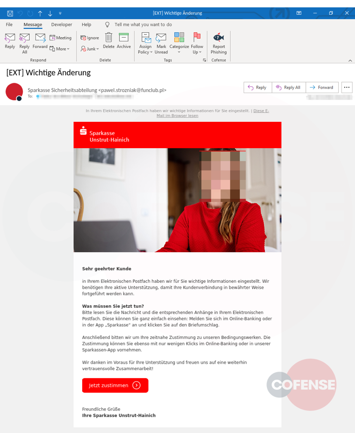 Phishing email impersonating a German bank