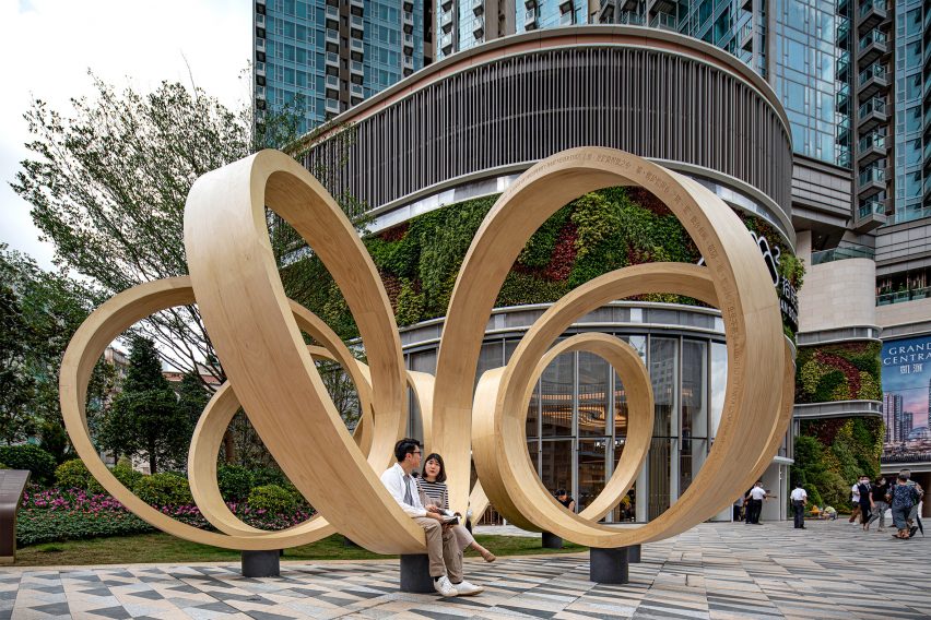 Time Loop, an undulating timber installation in Hong Kong.