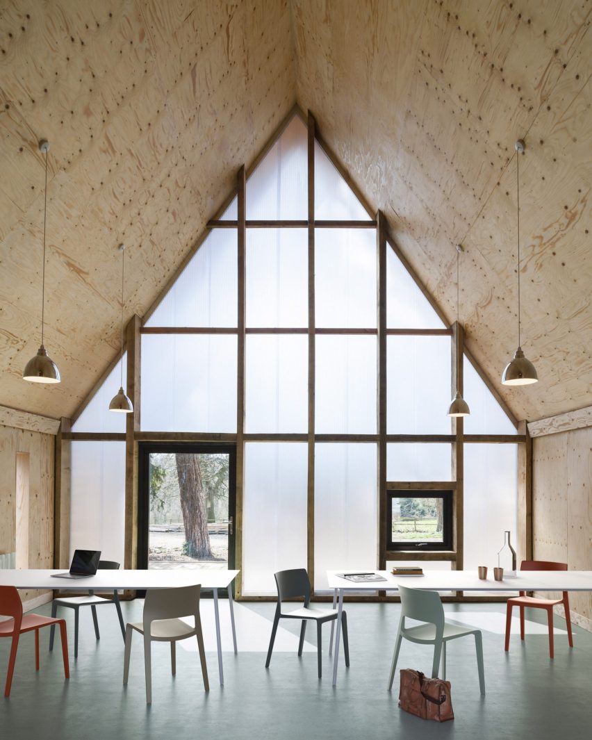 Juno 02 chairs in a gabled workspace with a glazed end