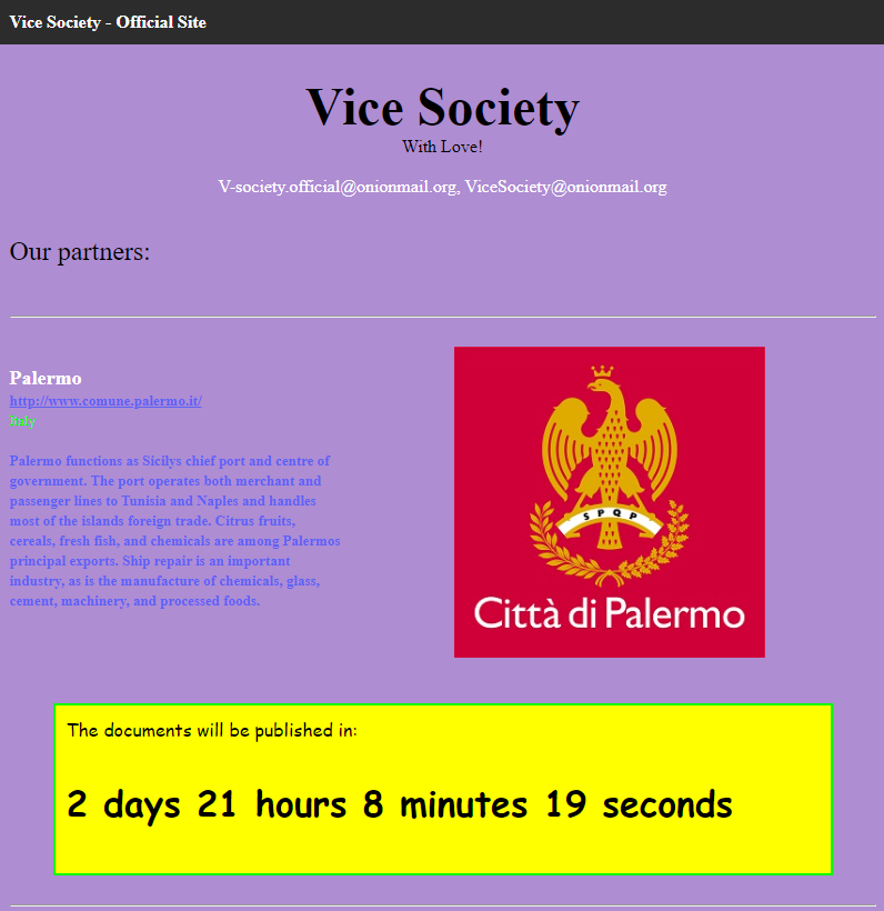 Palermo victim added on Vice Society Tor site
